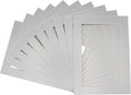 5x7 Mat for 8.5x11 Frame - Precut Mat Board Acid-Free Show Kit with Backing Board, and Clear Bags Metallic Silver 5x7 Photo Matte For a 8.5x11 Picture Frame Matboard for Framing, Pack of 10 Mats