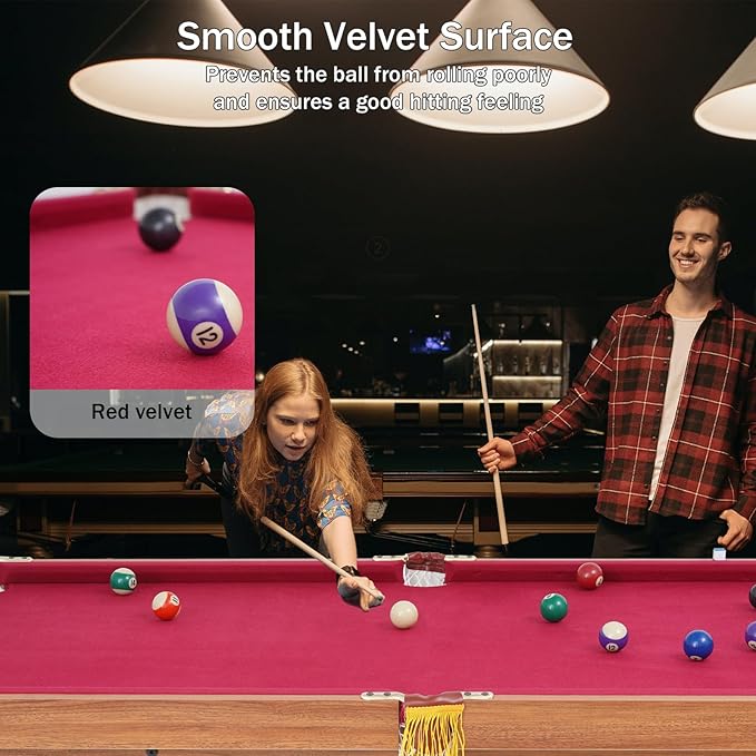 54" Portable Pool Table - Billiard Table for Kids & Adults with 2 Cues, Triangle Rack, Chalk & Brush - Compact Wooden Game Table for Home, Game Room, Indoor & Outdoor