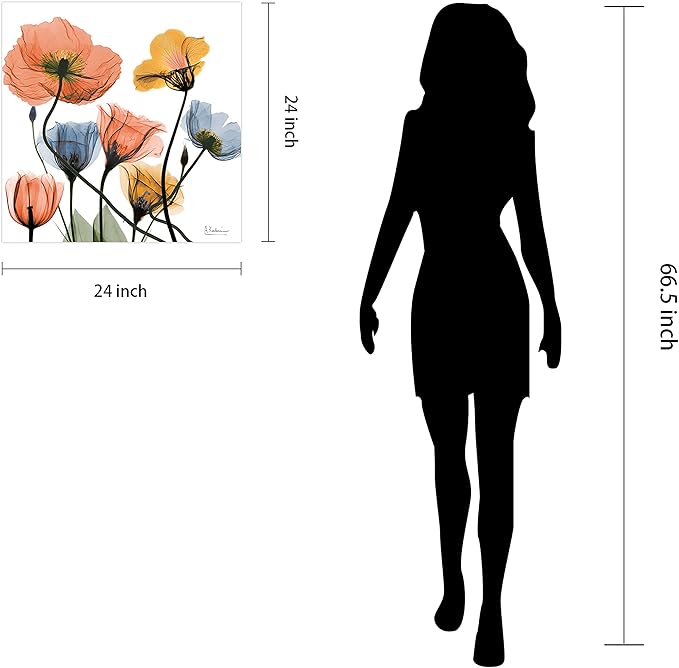 Empire Art Direct Frameless Free Floating Tempered Glass Panel Graphic Wall Art Ready to Hang, 24" x 24", Flowers and Ferns, Orange and Blue Flower
