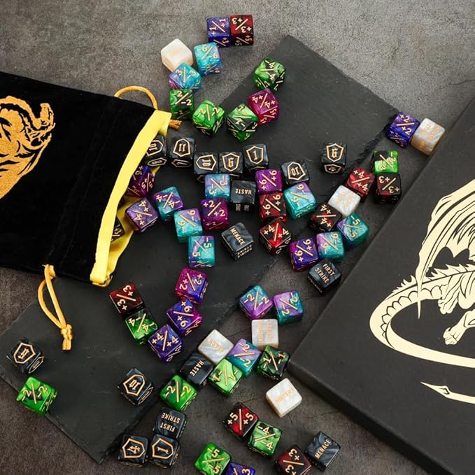 Color MTG Counter Dice Set Keyword Shield Life Counters with Dice Storage Bag for MTG TGG Table Games (72 Pcs)