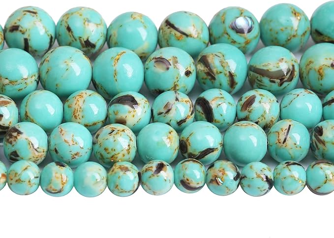 12mm 32pcs Turquoise Beads with Mother of Pearl Blue Howlite Shell Turquoises Stone Round Beads for Jewelry Making Bracelet