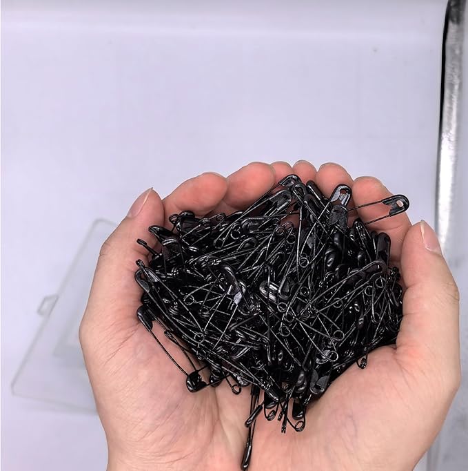600PCS Safety Pins, 1.5 inch Small Safety Pins, Rust-Resistant Nickel Plated Steel, Sharp Edge Safety Pin for Clothes, Sewing, 38mm Decorative Safety Pins Assorted (Black)