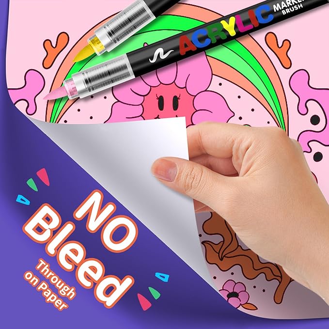 GOTIDEAL Acrylic Paint Markers Brush Tip,Waterproof Paint Pens acrylic Markers,No Bleed Acrylic Brush markers for Fabric,Wood,Rocks,Canvas Painting,Glass,Ceramic,Art Craft Supplies(12 Colors)
