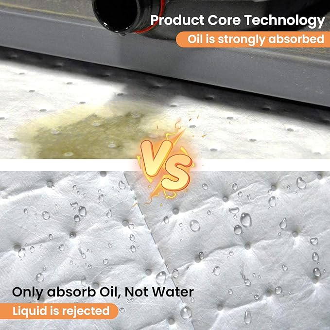 Smaafit 15"x18" Oil Absorbent Pads 200 Pack - Heavyweight Polypropylene Mats for Garage Floor & Marine, 24oz/Pad, 30 Gal Total, Tear-Resistant, Floatable