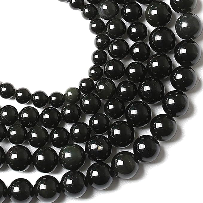 12MM 32pcs Natural Black Obsidian Stone Energy Healing Beads Round Loose Beads for Jewelry Making Bracelet 1 Strands 15"