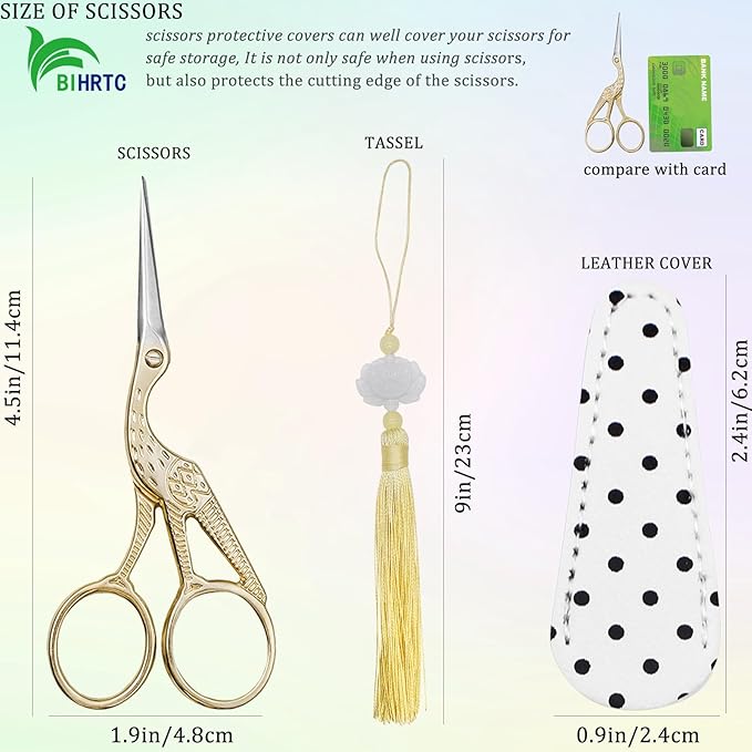 BIHRTC 4.5Inch Bird Sewing Scissors Craft Threading Scissors with Leather Cover Tassel Stainless Steel Scissor for Embroidery Sewing Crafting Needlework DIY Artwork Housework