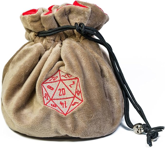 Large Dice Bags D&D with Pockets Khaki Storage Bag D20 Logo for DND RPG Game Dices - Capacity 200+ Dice