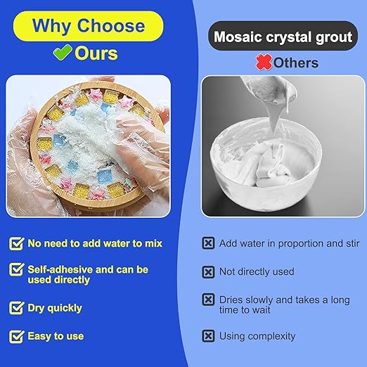 Mosaic Tile Grout, Mosaic Crystal Grout for Crafts, Essential for Handmade Grouting, DIY Projects Accessories Transparent Crystal Sanded, Mosaics Crystal Sealant for All Tiles (Translucent, 7oz)