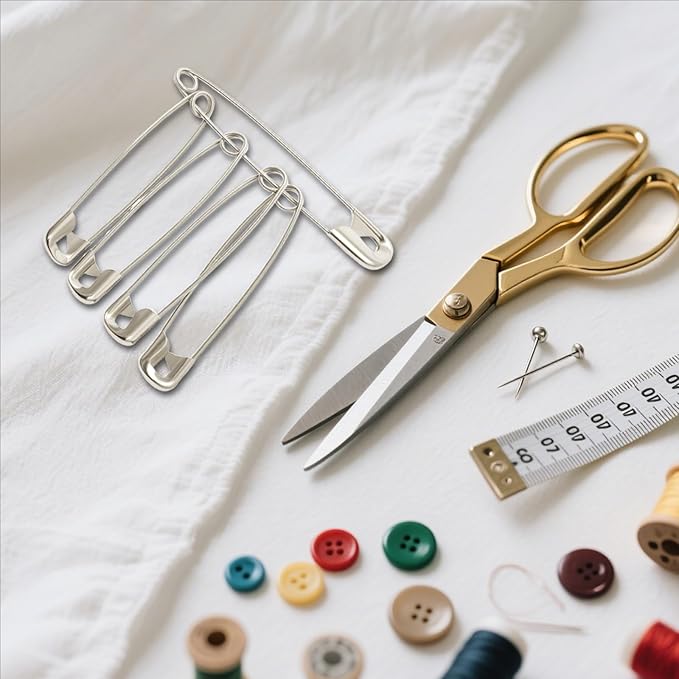 3Inch Extra Large Safety Pins - 100Pcs Heavy Duty Silver Nickel-Plated Steel - Bulk for Sewing, Crafts, Clothing, Decor & Clips