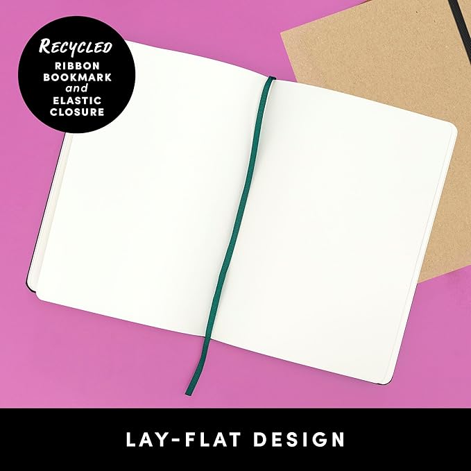 PAPERAGE Recycled Blank Journal Notebook, (Black), 160 Pages, Medium 5.6 in x 8 in - 100 GSM Thick Paper – Hardcover Journaling Notebook for Work, School, Note Taking or Sketching