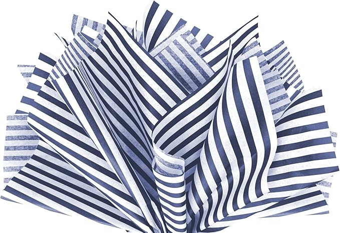 Flexicore Packaging Navy Blue Pin Stripe Print Gift Wrap Tissue Paper Size: 15 Inch X 20 Inch | Count: 100 Sheets | Color: Navy Pin Stripe