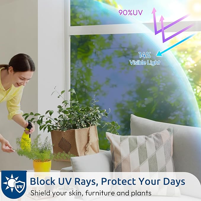 rabbitgoo Window Privacy Film One Way Window Tint for Home, Removable Reflective Heat Sun Blocking Anti UV Glass Door Covering, Mirror Tinting Film House Office, 23.6 in X 6.5 Feet, Blue Silver