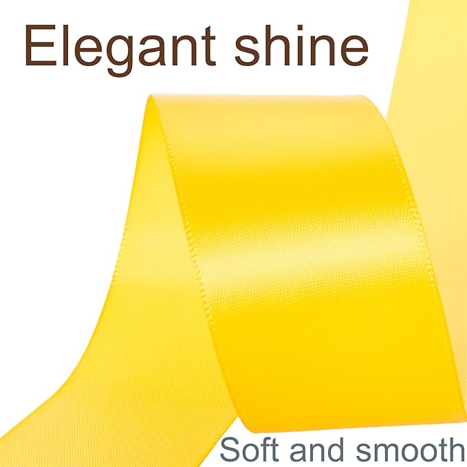 1-1/2 Inch Yellow Ribbon, 50 Yards Craft Polyester Satin Ribbon Perfect for Gift Wrapping, Handmade Roses, Wedding Party Decorations and DIY Crafts