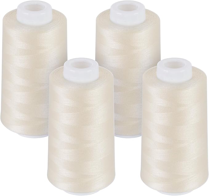 4 Pack Light Beige Thread of 3000 Yards Each, All Purpose Polyester Thread for Sewing, Overlock, Quilting, Piecing