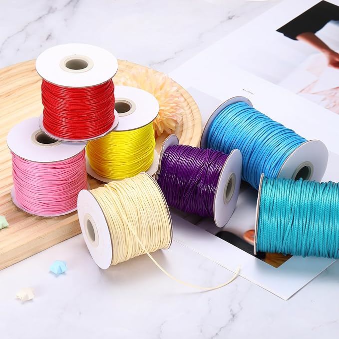 MECCANIXITY Waxed Cord 1mm Waxed Thread 87 Yard Wax String Leather Cord for Bracelet Making, Necklaces, Beading, Jewelry Making and DIY Crafts(Blue)