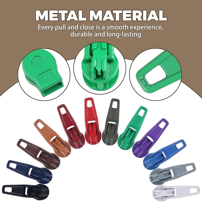 DOITEM 96Pcs Zipper Repair Kit Zipper Replacement 3# Zipper Pull Rescue Kit for Clothing Jackets Purses Luggage (12 Colors)