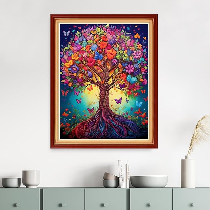 DMCVIVR Stamped Cross Stitch Kits for Adults Beginners Embroidery Kits 11CT Needlepoint Kits Cross Stitch Patterns Embroidery Patterns&Colorful Life Tree 16x20 inch