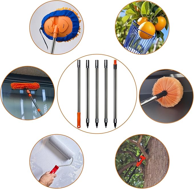 5 PCS Total 6.5 Ft Extension Pole, Paint Roller Stainless-Steel Threaded Splicing Extension Poles for Hand Drywall Sander Wall Cleaning and Polishing Paint Roller Brushes