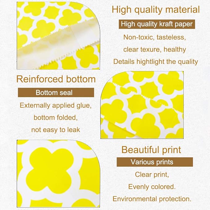 KEYYOOMY 100 Pcs Yellow Candy Buffet Bags Small Cookie Bags Polka Dot Paper Treat Bag for Wedding Birthday Party (5 inch x 7 inch)