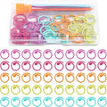Lokunn 50 Pcs Metal Stitch Markers, 5 Color Helical-Shaped Crochet Markers Ring, 9 Pcs Large Eye Blunt Sewing Needles with Storage Box for DIY and Craft Sewing