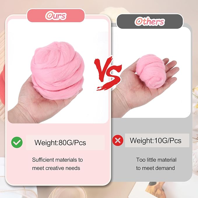 PATIKIL Wool Roving Yarn, 80G/2.82OZ Soft Felting Wool Pure Chunky Roving Yarn Bulk for Needle Felting Knitting Blanket Spinning Weaving DIY Craft, Pink