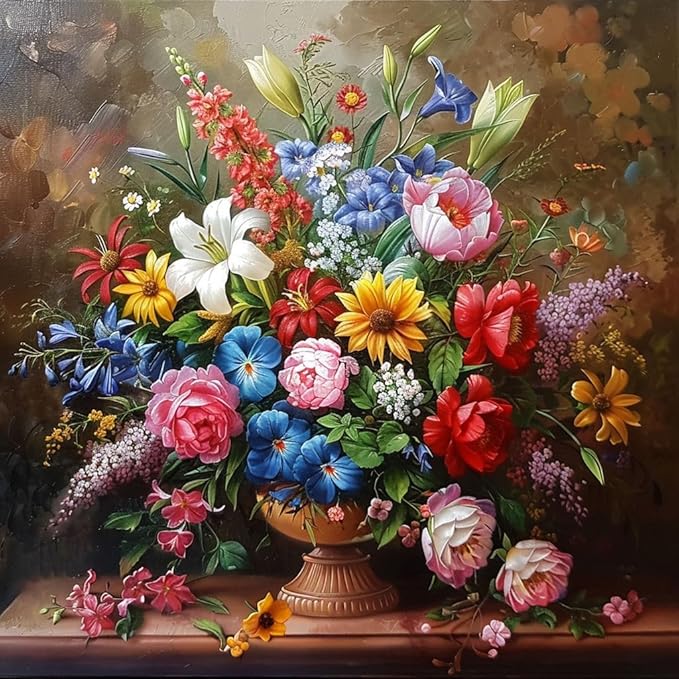 Moohue 14ct Counted Stamped Cross Stitch Kits for Adults Printed Cross Stitch Patterns Art Crafts Cross Stitch Supplies (Flowers 14)