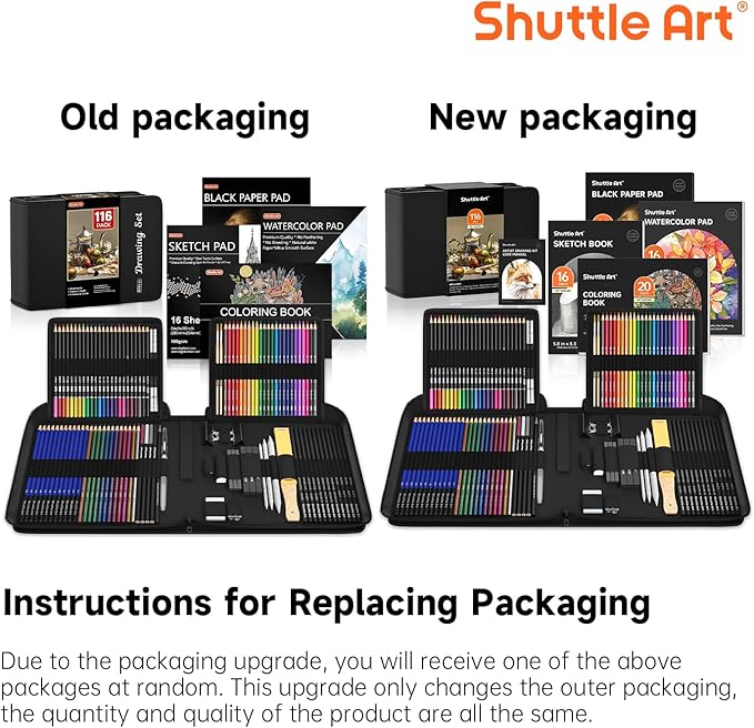 Shuttle Art 116 PCS Drawing Kit, Professional Drawing Supplies with Sketch, Charcoal, Colored, Graphite, Pastel Pencils & Sticks, Complete Drawing Tools and Paper Pads in Zipper Case for Artists&Kids