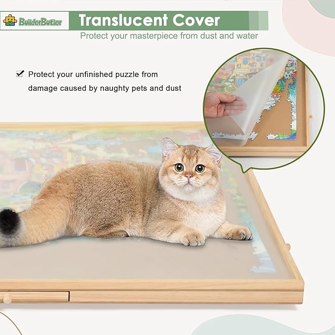 1500 Pieces Rotating Puzzle Board with 6 Drawers,34.25"x25.2" Portable Wooden Jigsaw Puzzle Table with Lazy Susan Spinning Cover