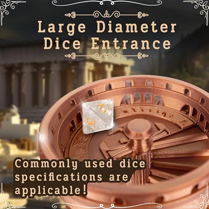 DND Dice Tower with Tray for Role Playing Game,Dungeons and Dragons,D&D,TRPG,7PCS Dice Included,Perfect Ancient Roman Castle Theme Dice Rolling Tower (Red Copper Color)