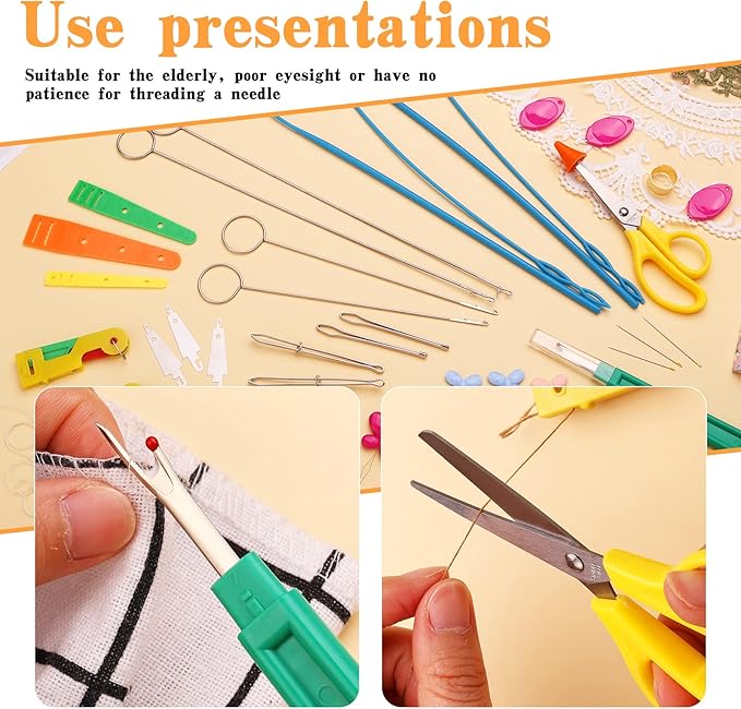 Fedmut 42 Pieces Needle Threaders Kit,Drawstring Threader Set,Threader Hand Machine Sewing for Sewing Crafting,Quilting, DIY Art,Universal Sewing Threaders Tool for Embroidery Needlework