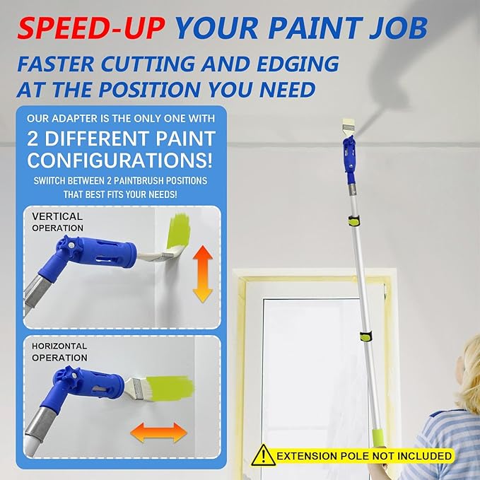 Multi-Angle Paint Brush Extender, 1 PCS Extension Pole Attachments for Paint Brushes and Rollers, with Rotating Head, Great for High Ceilings, Corners, Edges