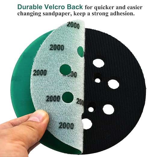 5-Inch 8-Hole Wet Dry Sanding Discs 2000 Grit, Polyester Film Backed Heavy-Duty Hook and Loop Sandpaper for Random Orbital Sander, 50-Pack