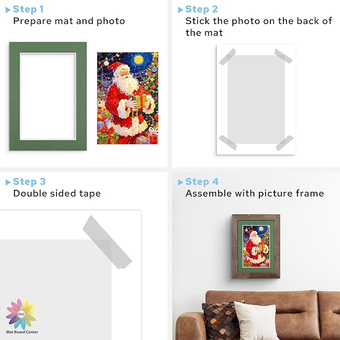 Mat Board Center, 5X7 Mix Color Mats for 4X6 Pictures - Acid Free, 4-Ply Thickness, White Core, Bevel Cut - for Artworks, Photos, Framing - Pack of 12
