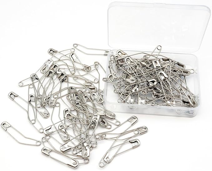 vrupin 100pcs Stainless Steel Curved Safety Pins for Quilting, Safety Pins Bulk Metal Silver Sewing Pins Clothing Clips Tool Decorative Safety pins (2inch)