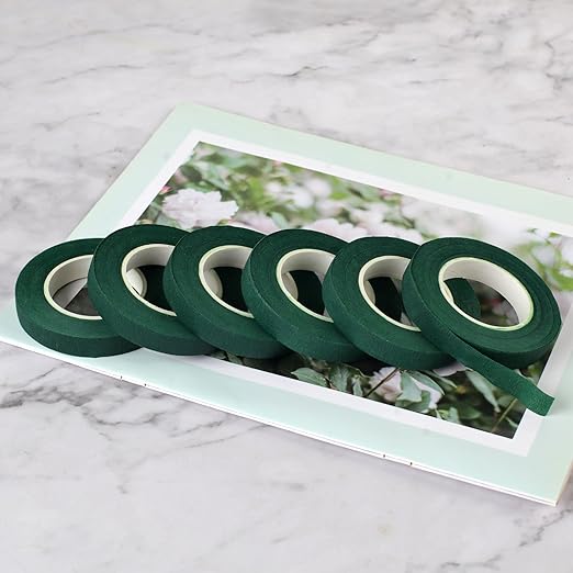 12 Roll Floral Tape 1/2inch Flower Tape Dark Green, Floral Tapes for Bouquet Stem Wrapping and Floral Crafts, Wedding Bouquet