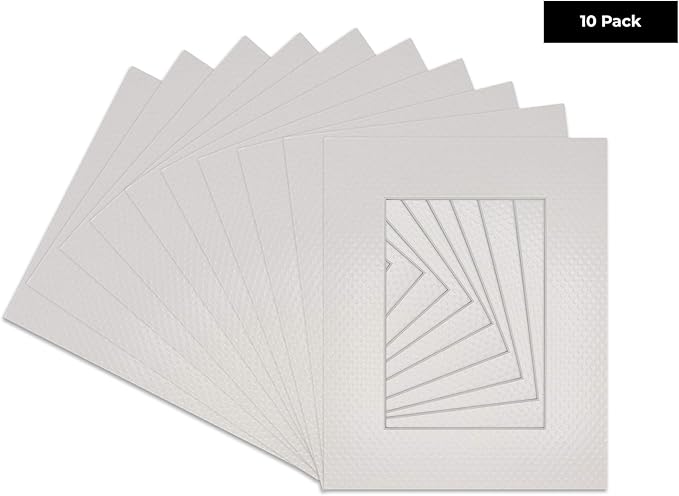 Pack of Ten 11x14 Mats Bevel Cut for 8.5x11 Photos - Acid Free Golf Ball Texture Precut Matboards for Pictures, Photos, Framing - 4-ply Thickness