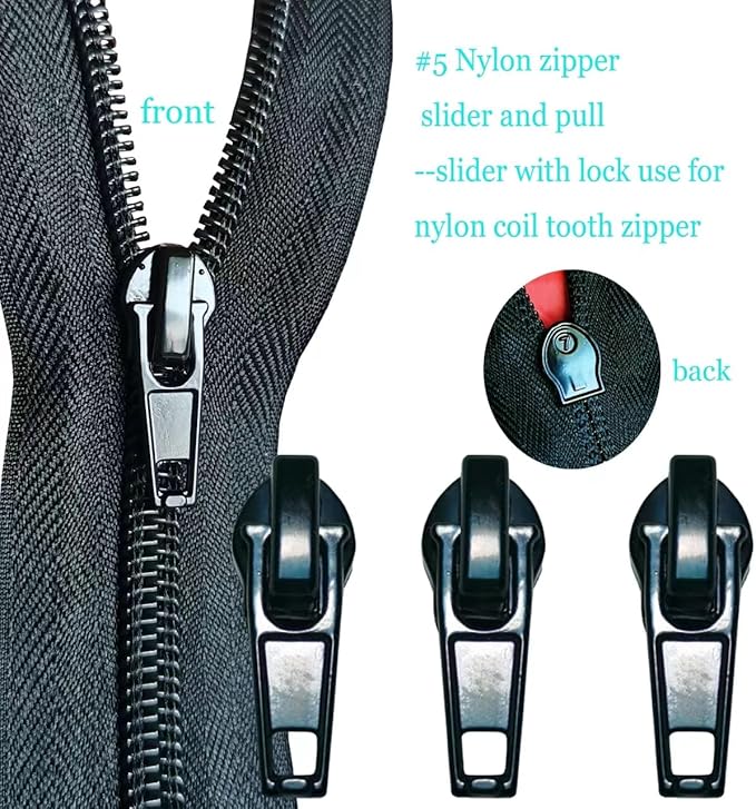 Zipper Repair Kit 39 Pcs, #5 Sliders with Pull, Metal Zippers Retainer Box,Insertion Pin 6 Sets, Replacement Zip Bottom/Top Stop, Metal, Plastic, Nylon Coil Zippers Head FIx on Jaceket