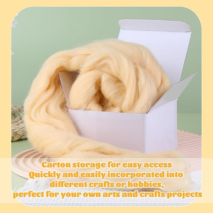 3.53oz Wool Roving Yarn, Wool Felting Supplies, Pure Wool, Chunky Yarn, Spinning Wool Roving for Needle Felting Wet Felt DIY Hand Spinning (Light Apricot)