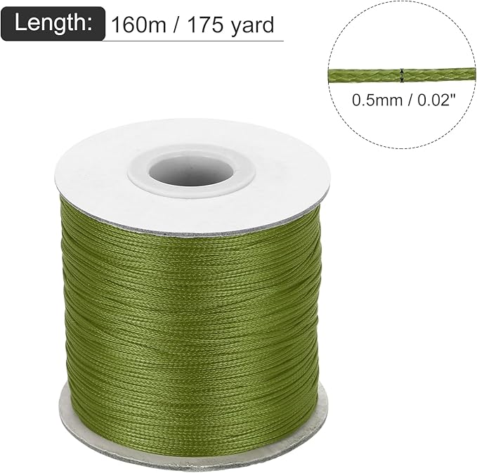 MECCANIXITY Waxed Cord 0.5mm Waxed Polyester Cord 175 Yard Wax String for Bracelet Making, Necklaces, Beading, Jewelry Making and DIY Crafts(Army Green)