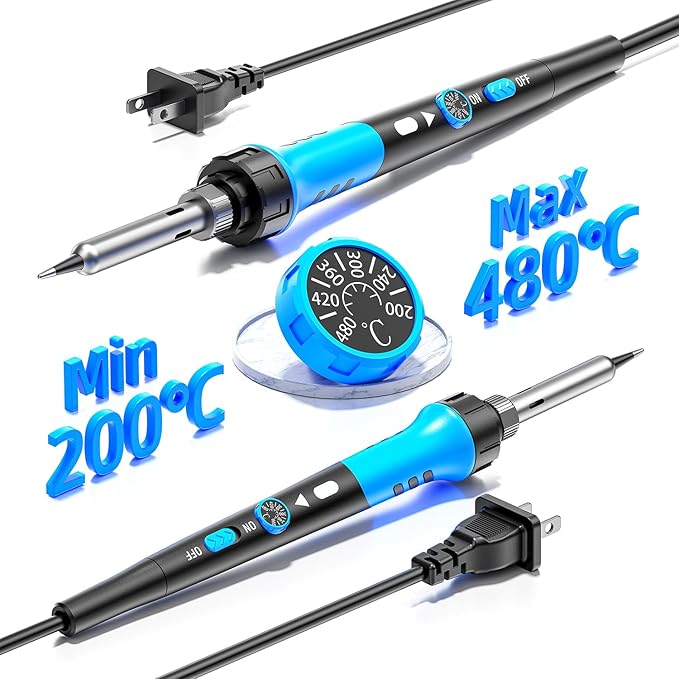 Soldering Iron Kit, 60W gun with Ceramic Heater, 9-in-1 solder kit tool, Adjustable Temperature 200 to 450℃, Iron Tips, wire, Solder Stand for Welding and Repairing