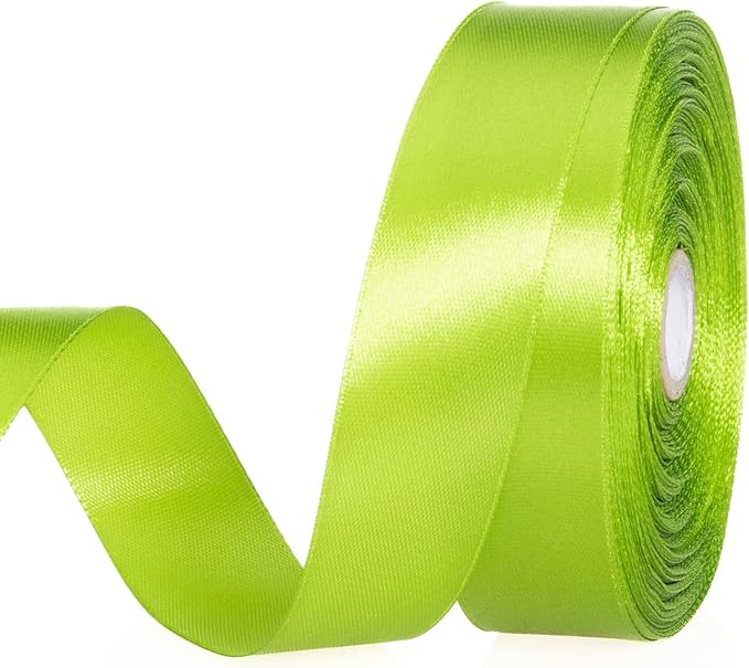 1 Inch Apple Green Solid Satin Ribbon, 50 Yards Craft Fabric Ribbon for Gift Wrapping Floral Bouquets Wedding Party Decoration