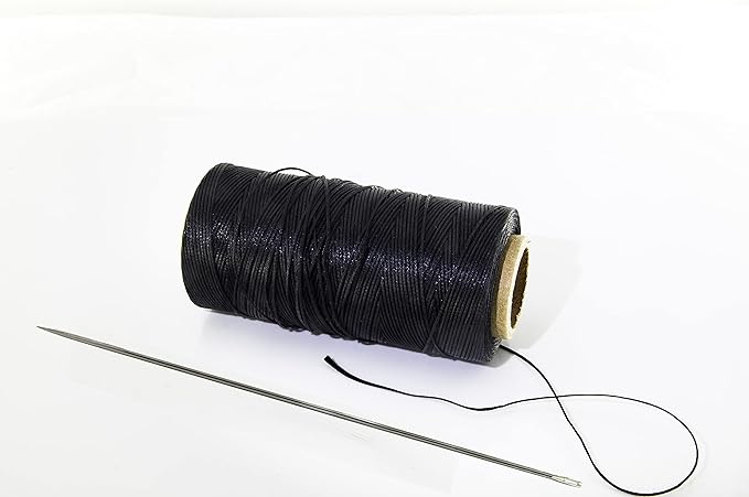 Marcobrothers 12" Professional Upholstery Large Eye Long Needle, Easy to Thread, with 2 Roll 284 Yard 150D 1mm-Width Leather Sewing Waxed Thread, Black (12 inch X 2)