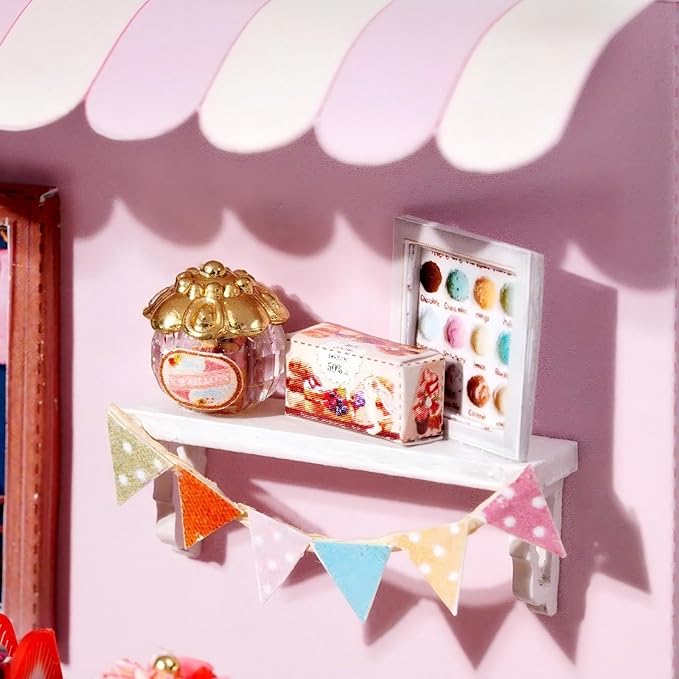 DIY Miniature House Kit, Mini House Building Kit with LED & Dust Cover, DIY Wooden Dollhouse Miniature Kit for Adults Teen, Wooden Crafts Lovely Dollhouse Kit, Sweet Talk