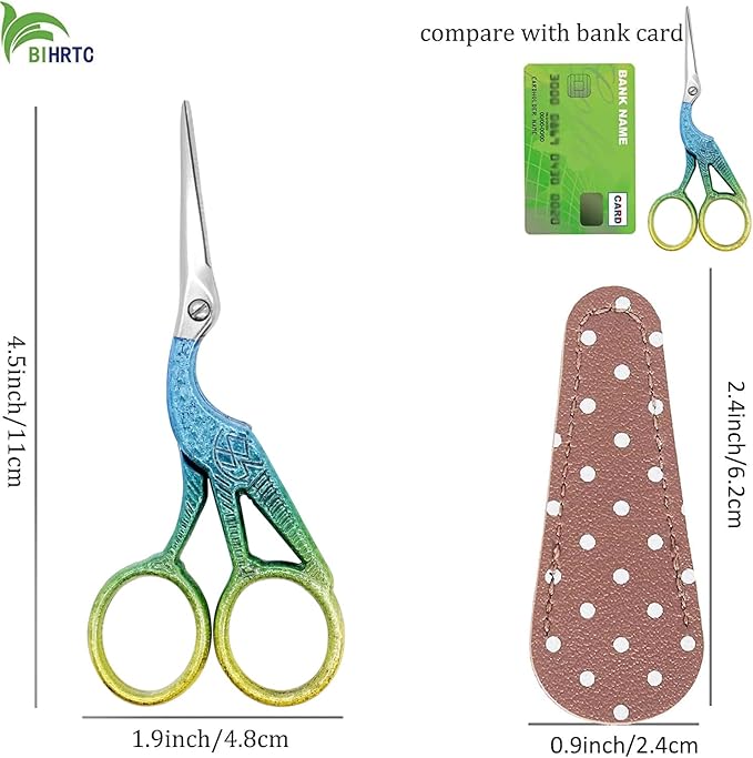 BIHRTC 4.5Inch Stainless Steel Sharp Tip Scissors with Leather Safe Cover Household Needlework Scissors for Embroidery Craft Needle Work Art Work Handcraft Threading