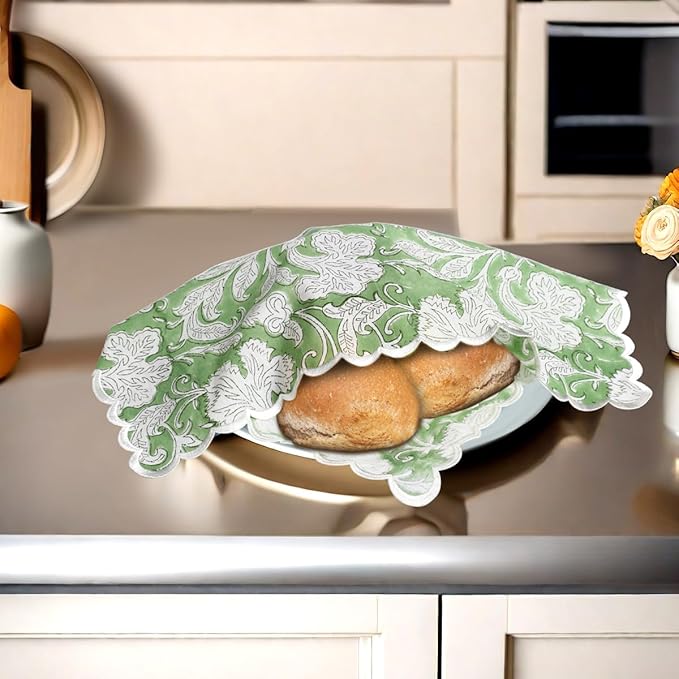 Ridhi Sage Green Hand Block Print Napkins 18" x 18" Set of 4 Reusable Cotton Dinner Napkins for Weddings, Parties & Everyday Dining, Thanksgiving, Christmas, Fall