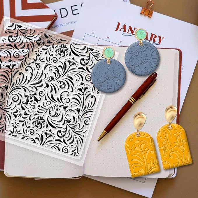 CHGCRAFT Polymer Clay Texture Sheets Fujiman Background Silicone Texture Stamp Clay Pad for Making Earrings Jewelry, 5.5x5.5inch