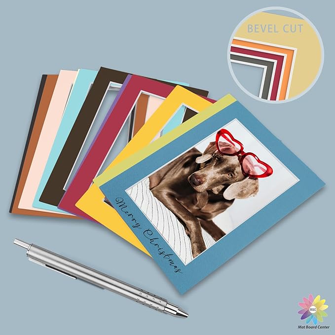 Mat Board Center, Pack of 25, 5x7 for 4x6 Mixed Color Mats - Acid Free, 4-ply Thickness, White Core - for Pictures, Photos, Framing