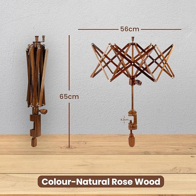 Wooden Yarn Umbrella Swift Winder, Yarn Winder for Knitting Crocheting X-Large Heavy Duty Winder, Natural Beach Wood Handmade Swift, Holds up to a 6' Circumference Skein