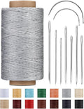 DIUDUS 218 Yards Waxed Thread, Upholstery Thread Heavy Duty for Hand Sewing with Heavy Duty Sewing Needles, Leather Repair kit for Furniture Shoes Bags Sofa (Light Gray)
