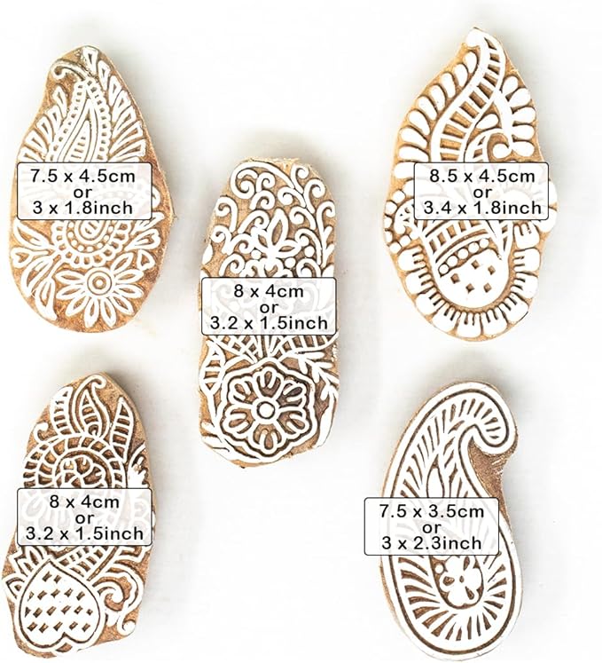 Wooden Stamp Block, Printing Stamp Design Set | Block for Printing Saree Border | Dresses, Craft Card Making, Scrapbook, Clay Pottery | Set of 5 | Hashcart®